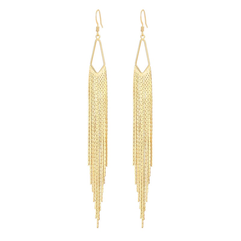 PEARLADA 18K Gold Plated Long Chain Tassel Earrings Simple Hook Jewelry for Women Fashion Sleek Chain Dangle Drop Earrings for Party Linear Fringe Earring - Image 1